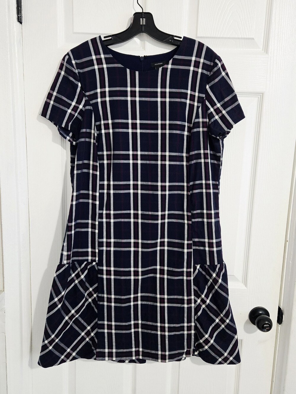 Halogen Size 1 Medium Navy Plaid Drop Waist Shift Dress Cotton Lined Preppy